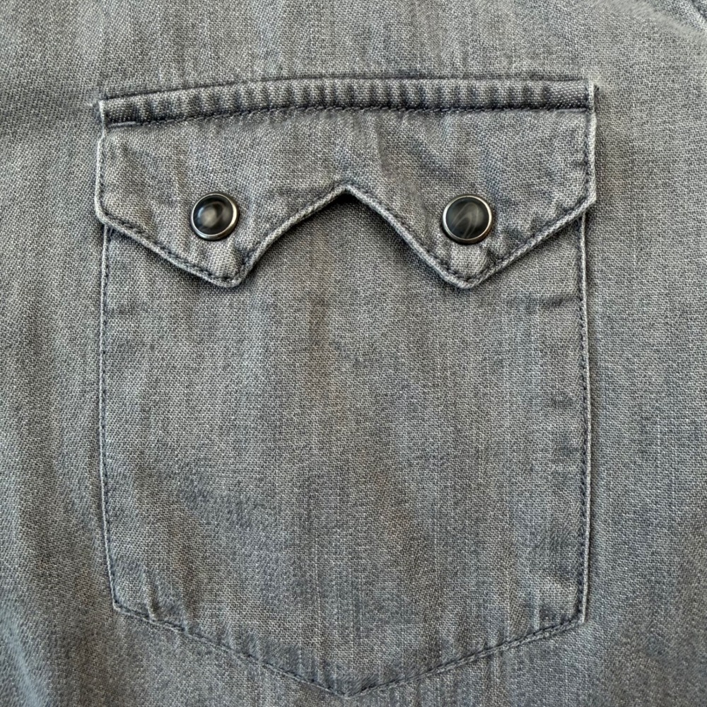 Lee Cooper Western Denim Shirt Grey Pearl Snap Workwear Cowboy Aesthetic Large - Picture 5 of 9